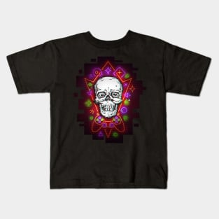 Gamer Skull with Neon Cyberpunk Design Kids T-Shirt